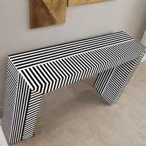 Table console moderne à rayures noires et blanches, meuble contemporain pour entrée et salon, design durable par BELLADEC - Product Image 6