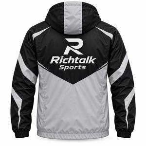 Men's Hooded Windproof Breathable Fleece <b>Racer</b> <b>Jacket</b> Color Blocking Zipper Front Logo Sporty Winter Wear Polyester/Cotton - Product Image 2