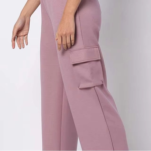 Pantalones Cargo Holgados para Mujer, Cintura Elástica, Largura hasta el Tobillo, Color Sólido, Ropa Casual, Tejido de Algodón Suave, Bolsillos Utilitarios - Product Image 4
