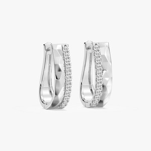 Pendientes de Aro con Diamantes Cultivados en Laboratorio de 0.50CTW, Oro Blanco de 14K, Corte Brillante Redondo, Texturizados, con Certificación IGI, para Mujer, a la Moda - Product Image 3