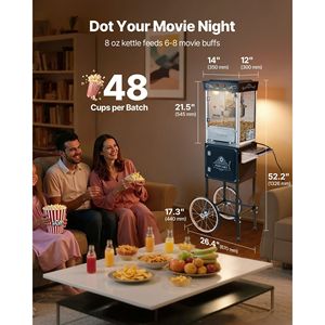 Macchina per Popcorn Commerciale in Acciaio Inox da 8oz 800W # 48 Tazze # Stile Teatrale # 48 Tazze per Batch # Carrello per Macchina Popcorn - Product Image 2