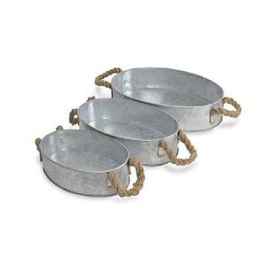 Juego de 2 macetas de metal galvanizado con acabado nuevo para el hogar y el jardín, de forma ovalada, decorativas, en oferta. - Product Image 2