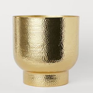 Golden Finished Round Aluminum Metal Accessory Fully <b>Hammered</b> Textured Brush Holder with Openwork Design for Bathrooms - Product Image 1