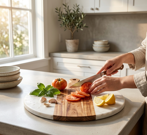 Everyday Eco-Friendly Premium Acacia Wood Marble Chopping <b>Block</b> Durable Rectangle <b>Shape</b> With Handle for Serving Cutting Board - Product Image 4