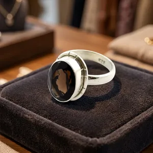 925 Sterling Silver Smoky Quartz Ring Natural Gemstone Handmade Vintage Jewelry Classic Design For Men Women Wholesale - Product Image 4