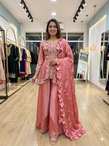 ชุดเสื้อผ้างานปักลำดับลำดับทำจากผ้าไหม rangoli พร้อมกางเกงและ dupatta เย็บเต็มชุดพร้อมที่จะสวมใส่ - Product Image 2