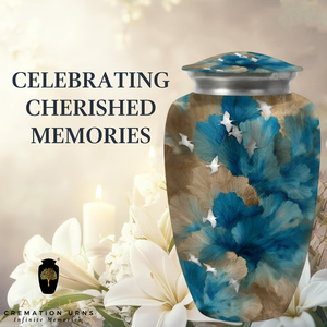 โกศบรรจุอัฐิสีฟ้าลายดอกไม้ โกศอะลูมิเนียมสำหรับบรรจุอัฐิของมนุษย์ ลายผีเสื้อ ขนาด 10 นิ้ว - Product Image 6