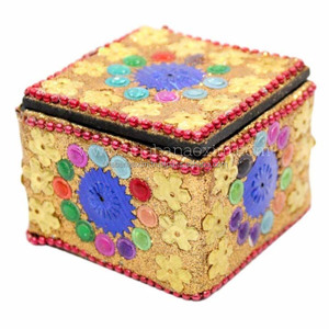 Boîte à Bijoux Ethnique Bleue Élégante avec Perles pour Décoration Intérieure, Cadeau de Mariage, Rangement de Bagues et Colliers - Product Image 4