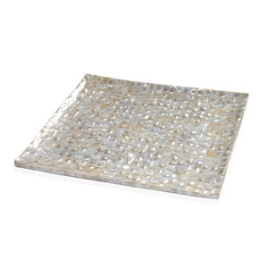 Plateau rond en nacre fait main, incrustation MOP, plateau de service décoratif, mosaïque florale, plateau de table basse ou ottoman, vente en gros - Product Image 4