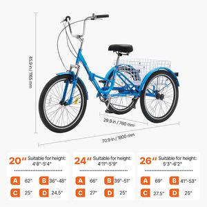 Triciclo Pieghevole per Adulti in Acciaio al Carbonio da 24 Pollici a 7 Velocità con Sedile Regolabile e Cestino Stile Cruiser, Cilindrata 110cc - Product Image 2