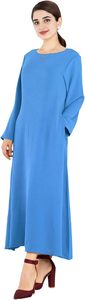 Women Modest Abaya Long Sleeve Round Neck Floor Length Solid Color <b>Loose</b> Fit Daily Wear Middle East Style Lightweight <b>Dress</b> - Product Image 4