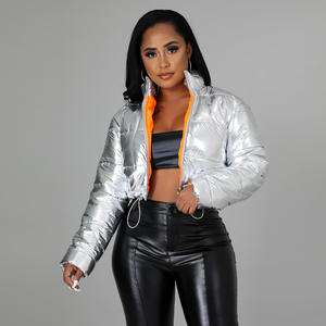 Shinny Nylon Custom logo Jackets for Women Blank Puffer Down Jacket Puffy Short Crop <b>Bubble</b> Coat for Lady - Product Image 1