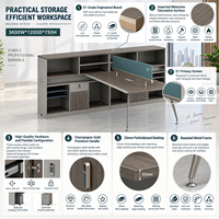 Bureau de travail exécutif pour 2 personnes, table de bureau moderne avec armoire de rangement pour l'espace de travail des managers et des équipes