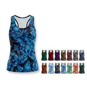 Solid Plain Color Custom Made Floral Printed Racerback Tank <b>Top</b> High Strength Casual Sleeveless Stretch Fit Activewear Shirt - Product Image 1