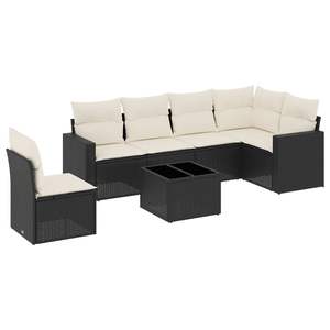 Conjunto de Sofá de Jardín de Ratán PE Negro y Acero con Recubrimiento en Polvo con Vidrio Templado, Muebles Elegantes para Exteriores - Product Image 2