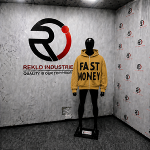 เสื้อฮู้ดพิมพ์ลาย Fast Money ผู้ชาย ไซส์ใหญ่ ซิปหน้า สตรีทแวร์ สีเหลือง ผ้าฝ้ายเฟรนช์เทอร์รี่ สไตล์ฤดูใบไม้ร่วง แขนเสื้อประดับเพชร - Product Image 3