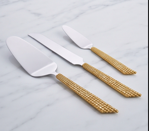 Juego de 3 Cuchillos para Queso de Acero Inoxidable con Mango Texturizado Dorado, Espátula para Pastel, Esparcidor de Mantequilla, Herramientas para Queso - Product Image 3