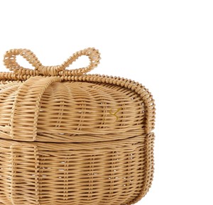 Handcrafted Front Open Rattan <b>Storage</b> Basket <b>Stackable</b> Wicker Shelf Organizer Bin Square <b>Wardrobe</b> Basket Set of 2 - Product Image 4