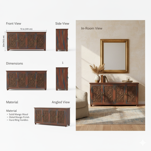 Top Selling Luxury Handcrafted Solid Wood 4 Door Floral Panel <b>Sideboard</b> with Dual Finish for Home Available for Worldwide Supply - Product Image 2