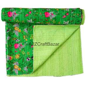 Edredón Reversible Kantha Vintage de Algodón Orgánico Bordado a Mano, Ecológico, para Todas las Estaciones, para Uso en el Hogar y Hoteles, Rajasthan - Product Image 6