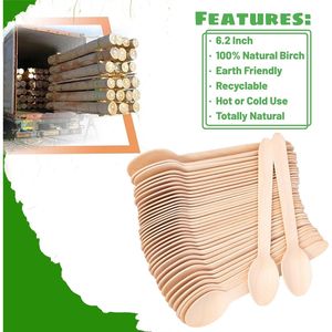 Cucharas Desechables de Madera, Paquete de 100, Biodegradables y Ecológicas, 6.3 Pulgadas de Largo - Product Image 2