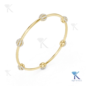 Minimalist Lab Grown Diamond Station <b>Bangle</b> 14K 18K <b>Solid</b> <b>Gold</b> Fine Unisex Luxury Jewelry Gift - Product Image 5