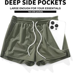 Shorts décontractés pour hommes en spandex/polyester, taille élastique avec cordon de serrage, légers, respirants, confortables, pour l'entraînement sportif - Product Image 3