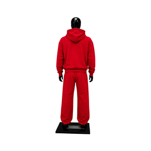 Ensemble de survêtement rouge oversize pour homme, streetwear personnalisé, sweat-shirt à capuche et pantalon large à boutons-pression, vente en gros de vêtements de sport - Product Image 2