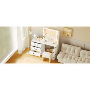 Tavolo da Trucco da 140 cm con Luci Hollywood, Mobile Laterale Regolabile e 5 Cassetti Portaoggetti, 2 Ripiani - Marca Mo - Product Image 6