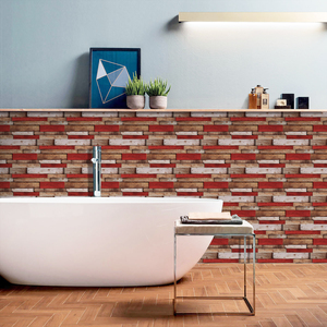 Carta da parati autoadesiva con venature di legno rosso retrò in PVC impermeabile a prova di olio rimovibile in stile Country cucina film decorativi per bagno - Product Image 4