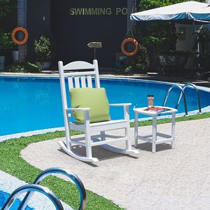 Sedie a dondolo da esterno in resina plastica HDPE effetto legno, resistenti a tutte le intemperie e all'umidità, ideali per portico, terrazza, giardino, prato e cortile. - Product Image 5