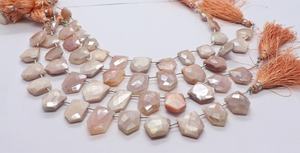 AAA Moonstone Coated Faceted Hut Shape Beads 12x14-14x18 MM Moonstone Hut Gemstone Beads 8 Inch Coated Moonstone Fancy Shape - Product Image 4