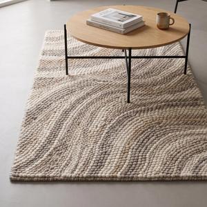 Tapis d'intérieur en laine à poils moyens, tissé à la main, couleur unie crème gris beige, antidérapant, décoration minimaliste moderne pour la maison - Product Image 2