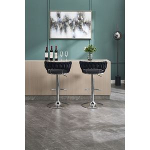 Set of 2 Swivel Height <b>Adjustable</b> <b>Bar</b> <b>Stools</b> with Chrome Footrest Base Velvet + Chrome Leg Simple Design + Mechanical Lifting - Product Image 5