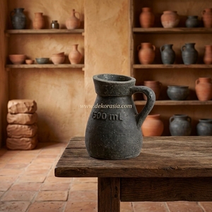 Vase-pichet Rustique en Terre Cuite Gris Foncé Roso S, Urne Décorative en Céramique Faite à la Main pour Table, Vente en Gros - Product Image 4