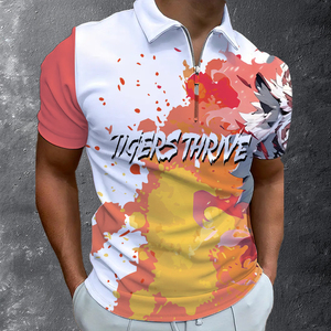 เสื้อโปโลลายเสือ 3 มิติ แบบสั่งทำพิเศษสำหรับผู้ชาย พิมพ์ลายแบบ Sublimation ทั่วตัว ซิป 1/4 สีขาว แดง เหลือง สไตล์สตรีทแวร์ ฮิปสเตอร์ เสื้อผ้าฤดูร้อน - Product Image 5