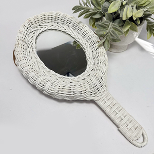 Best seller rattan handheld <b>makeup</b> mirror newest design wholesale handmade mirrors with handle - Product Image 1