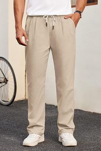 Pantalones Chinos de Poliéster/Algodón para Hombre, Corte Recto, Cintura Elástica con Cordón, Ligeros y Plisados, Estilo Casual de Oficina - Product Image 4