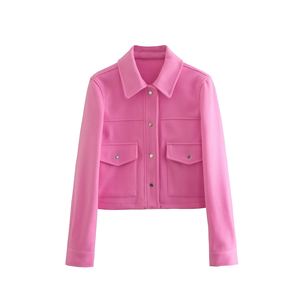 TRAFZA Mujer Otoño Sólido Bolsillos delanteros Botón Manga larga Elegante Casual Prendas de abrigo Chaqueta Ros - Product Image 1