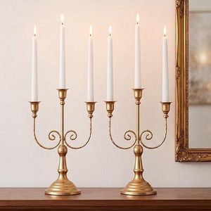 3-Arm Iron Candle Holders for Taper and Pillar Candles Elegant Gold Plated Metal Candlestick <b>Stands</b> for Christmas Decoration - Product Image 5