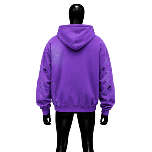 Sudadera con capucha de alta calidad 100% vintage morada con cremallera para hombre, estilo urbano, de poliéster tejido con diseño estampado desgastado, estilos de otoño - Product Image 2
