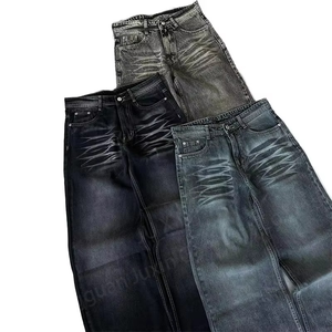 Jeans droits pour hommes de haute qualité, personnalisés, style hip-hop, respirants, effet délavé printanier avec moustaches - Product Image 3