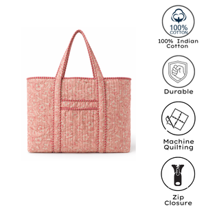 Bolsa de Mano Acolchada de Algodón Hecha a Mano de Primera Calidad, Diseño Floral Rosa, Estilo Vintage, Impresión a Bloque, Tinte No Tóxico, Uso Diario, Todas las Temporadas - Product Image 2