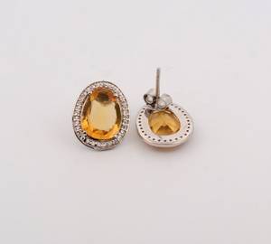 Handmade Citrine <b>Earrings</b> 925 Sterling Silver Gemstone <b>Earrings</b> With Cubic Zirconia Elegant Jewelry For Women - Product Image 4