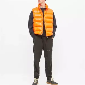 Gilet matelassé sans manches pour homme, orange, col montant, coupe-vent, rembourré de duvet, veste d'hiver, style décontracté, fermeture éclair - Product Image 2