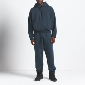 Ensemble de survêtement 2 pièces personnalisé pour homme, délavé à l'acide, couleur unie, comprenant un sweat à capuche et un pantalon de jogging, style streetwear - Product Image 1