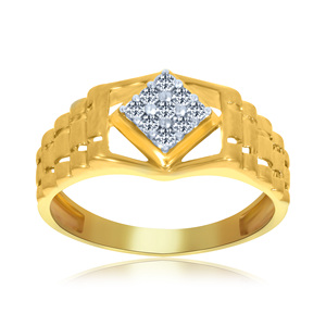 Splendour Rhombi <b>Men</b> Diamond Gold <b>Ring</b> Luxury Gold <b>Ring</b> <b>for</b> <b>Men</b> Pave Diamond Accents with Modern Lattice - Product Image 1