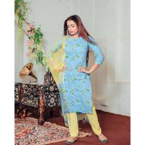 Traje de algodón transpirable azul verdoso para mujer, talla XS, con dupatta - Product Image 2