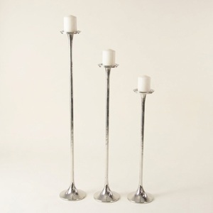 Modern Minimalist <b>Silver</b> Aluminum Tall Candle Holder Set of 3 Handcrafted Slim Metal Floor <b>Candlestick</b> Stands for Home Decor - Product Image 1