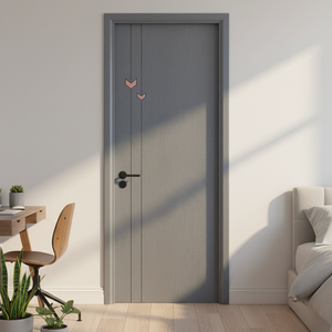 Porte intérieure moderne en bois composite creux avec finition PVC, résistante à l'eau, taille et couleur personnalisées pour villa, salle de bain et école - Product Image 4